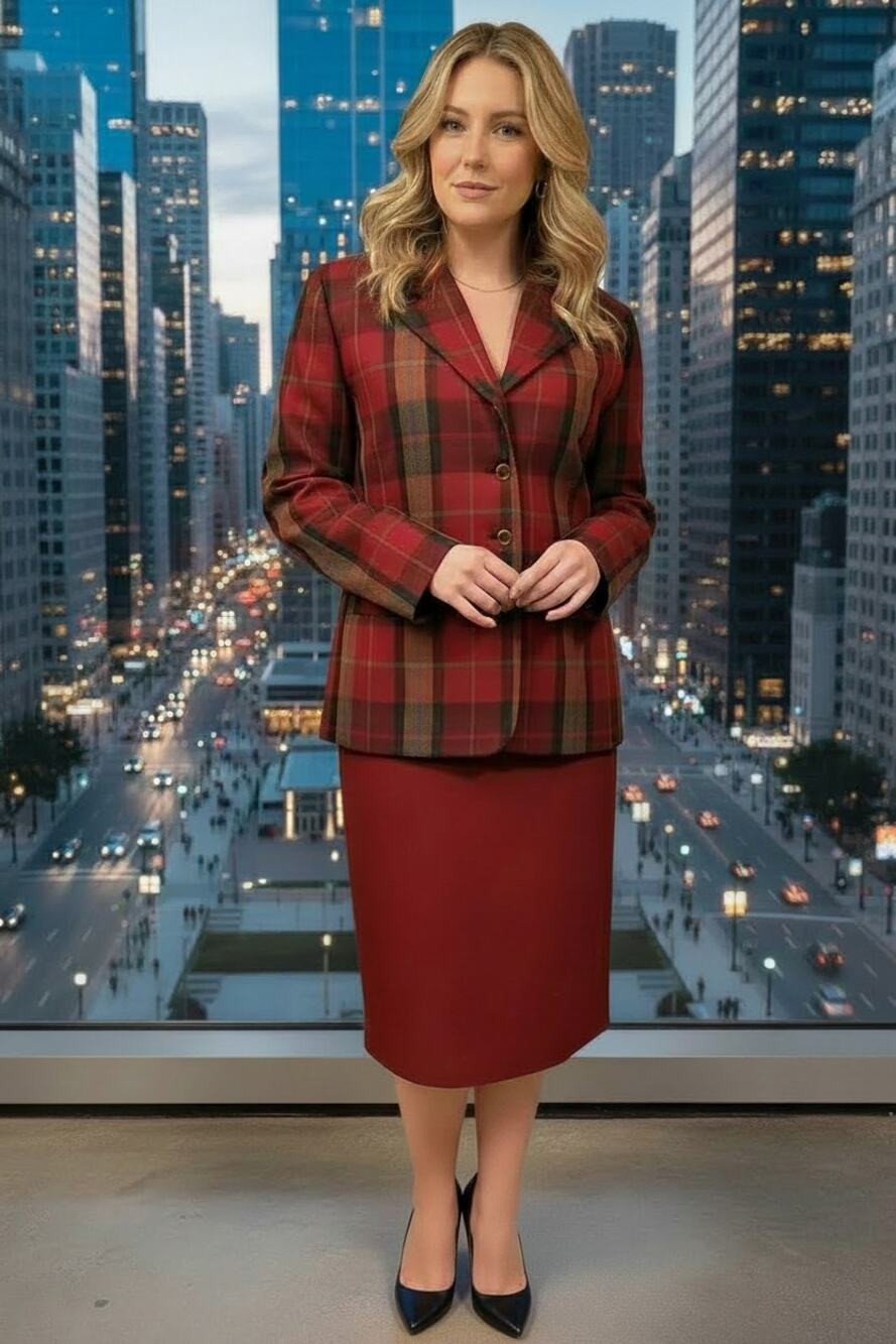 VTG Nygard Worsted Wool Wardrobe Jacket Vest Skirt Pant Sz M Red Raspberry Plaid